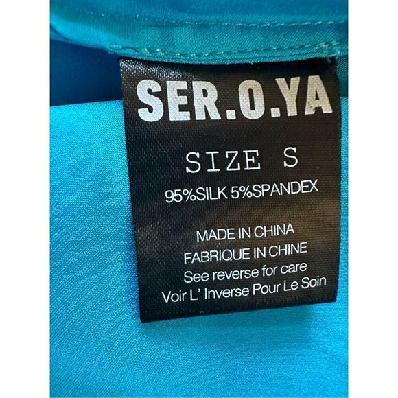 Retrofete SER.O.YA Karry Silk Shirt Turquoise Size Small - Picture 7 of 11